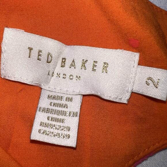 Ted Baker Luissa Midi Dress Size 2 Orange & Pink Ruched Side Detail Sleeveless - Picture 9 of 16